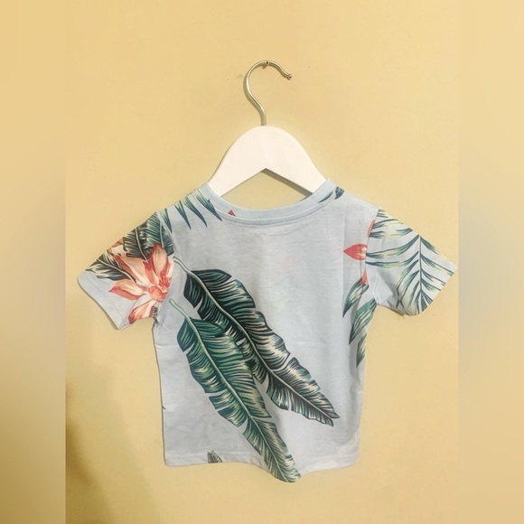 Baby Boys Blue Tropical Paradise Print Short Sleeve Cotton T-Shirt - Picture 2 of 3